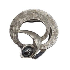 Brushed Silver Toned Round Black Jewel Stone Fashion Jewelry Scarf Clip